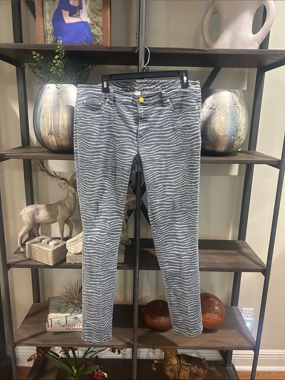 Michael Kors 14 Women’s Gray Zebra-Print Slim Jeans